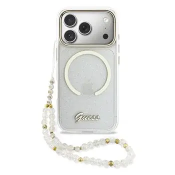 Zadní kryt Guess IML Glitter Script Strap MagSafe pro Apple iPhone Air, transparentmí