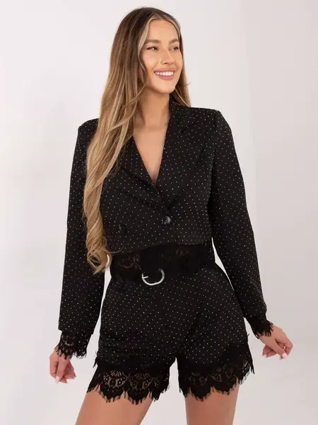 Černý tečkovaný komplet s krajkou