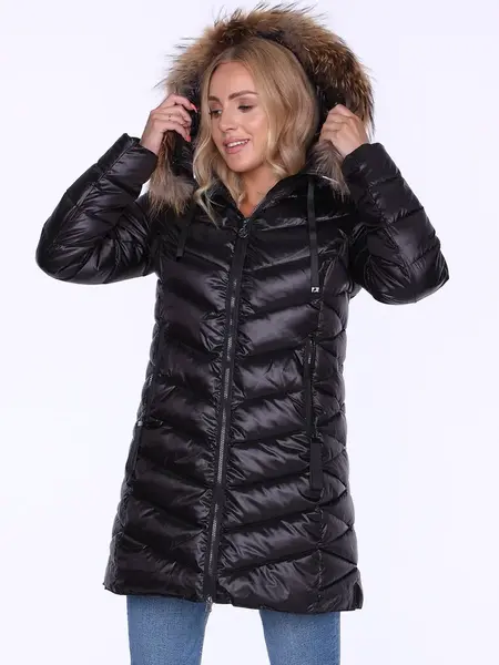 PERSO Woman's Women's winter jacket with natural fur on the hood,casual style