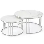 Konferenčný stolík Mercury 2 biela mramor/strieborný 60/80