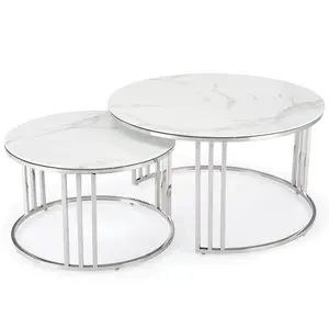 Konferenčný stolík Mercury 2 biela mramor/strieborný 60/80