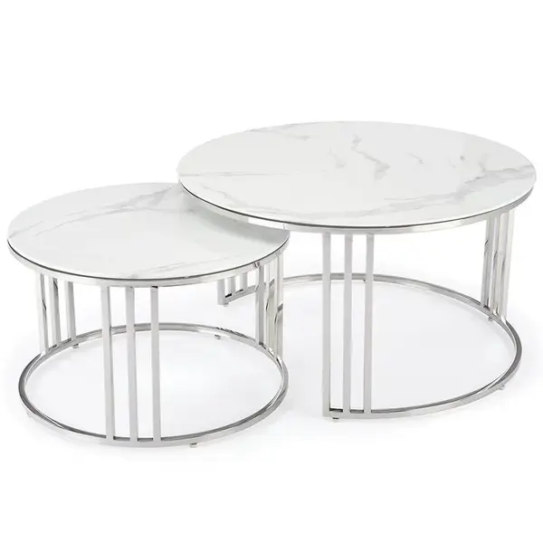 Konferenčný stolík Mercury 2 biela mramor/strieborný 60/80