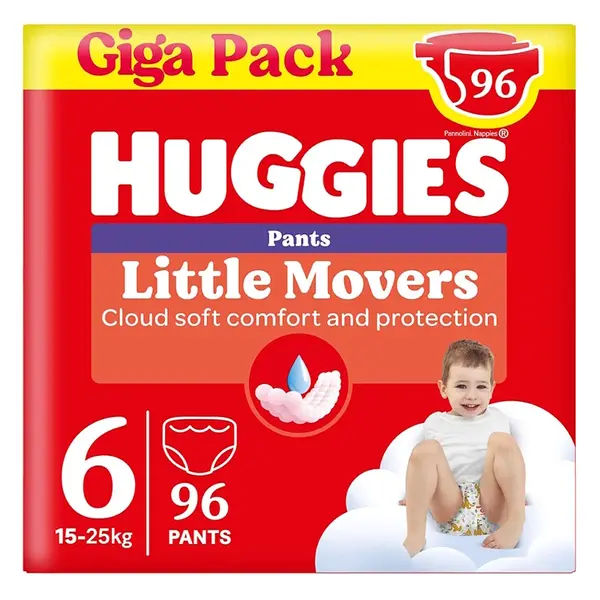 HUGGIES Little movers pant 6 plenkové kalhotky box 15-25 kg  96 kusů, poškozený obal