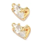 Brass Micro Pave Cubic Zirconia Heart with Bowknot Charms