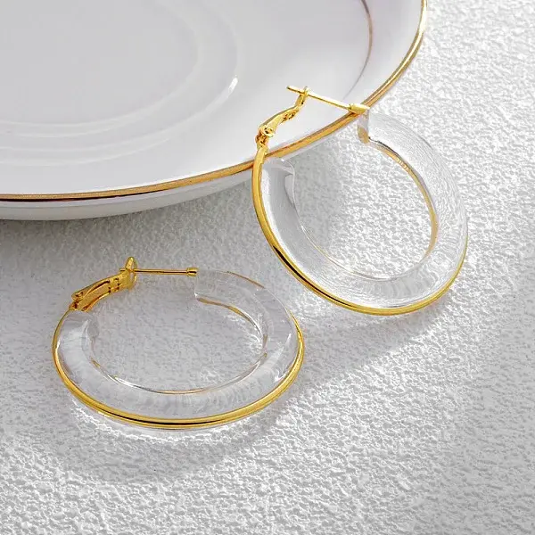 Brass with Transparent Resin Hoop Earrings