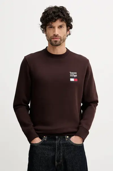 Mikina Tommy Hilfiger pánská, hnědá barva, s aplikací, MW0MW42778