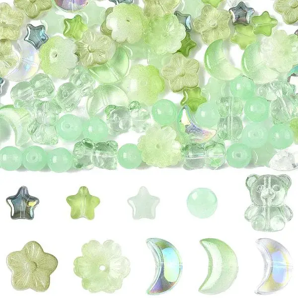 126Pcs 10 Styles Transparent Glass Beads
