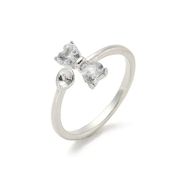 Brass Pave Clear Cubic Zirconia Open Cuff Ring Settings