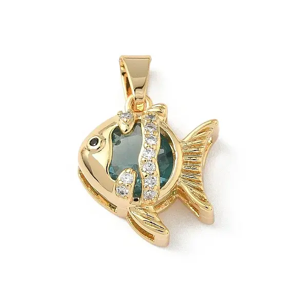 Brass Micro Pave Cubic Zirconia Fish Charms