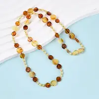 Natural Amber Flat Round and Round Beaded Necklaces