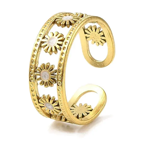 304 Stainless Steel Enamel Open Cuff Rings for Women