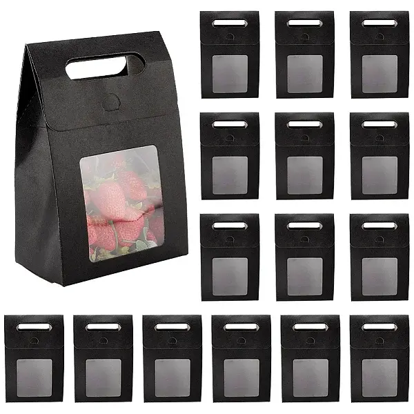 Folding Paper Gift Bags with Hole Handle and Plastic Visible Window