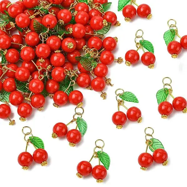 50Pcs Acrylic Cherry Pendants