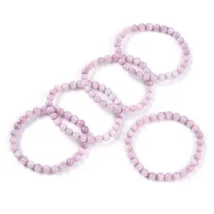 Natural Kunzite Round Beads Stretch Bracelets Women Men