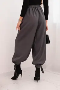 Kesi Włoski Dámské kalhoty s širokou nohavicí a zavazováním dole grafitové