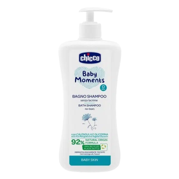CHICCO Šampon na vlasy a tělo s dávkovačem Baby Moments 92 % přírodních složek 500 ml