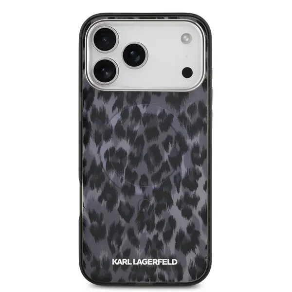 Zadní kryt Karl Lagerfeld IML Leopard MagSafe pro Apple iPhone 17 Pro Max, šedá