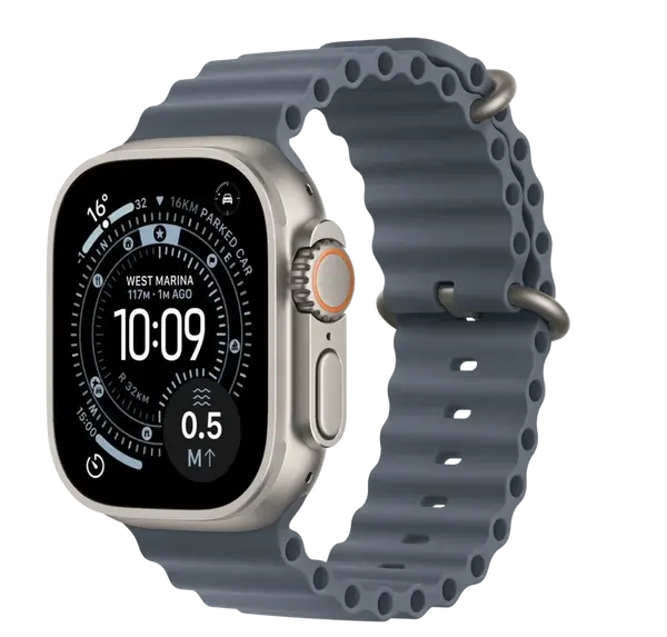 APPLE Watch Ultra 3 GPS + Cellular 49mm prírodný titán - oceľovo modrý oceánsky remienok