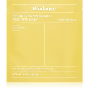 Biodance Radiant Vita Niacinamide Real Deep Mask rozjasňující pleťová maska pro sjednocení barevného tónu pleti 1 ks