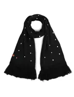 Čierny šál s bodkami a strapcami