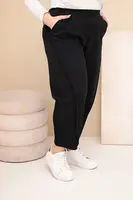 Kesi Włoski Dámske bavlnené nohavice Plus Size vo voľnom strihu s vysokým pásom čierne