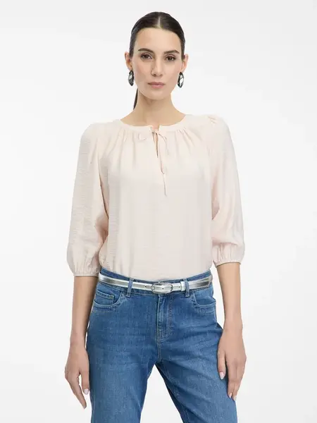 Světle růžová halenka s tříčtvrtečním rukávem