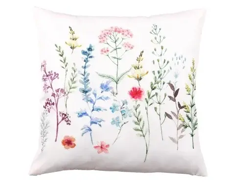 Dekorační polštář Luční květy 45x45 cm, bílý