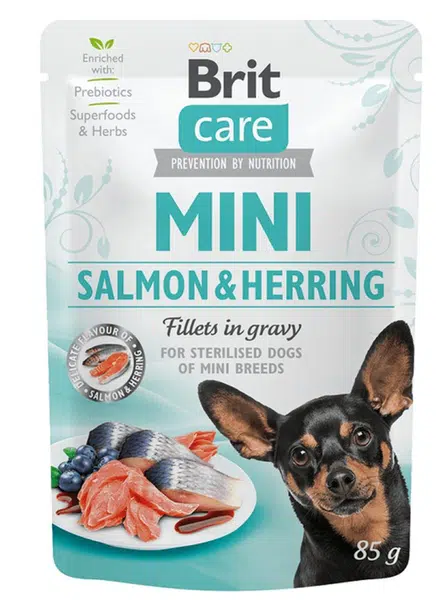 Brit Care Dog kapsička Mini Sterilised Salmon & Herring fillets 85 g | Kapsička pre psov