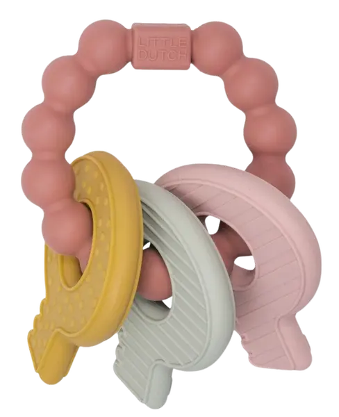 LITTLE DUTCH Hryzátko silikónové kľúče ružové