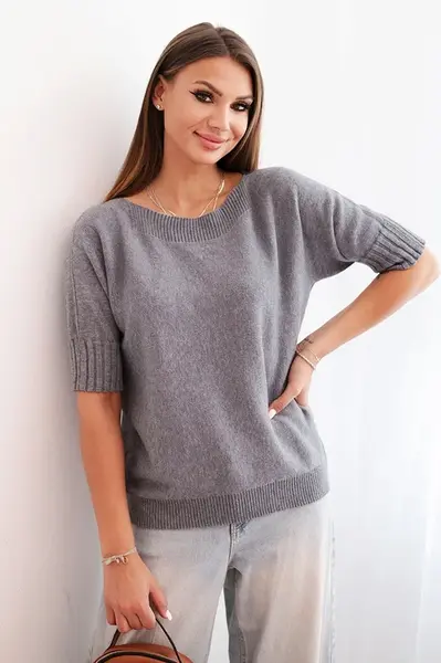 Kesi Włoski Dámsky sveter z viskózy s krátkym rukávom šedý