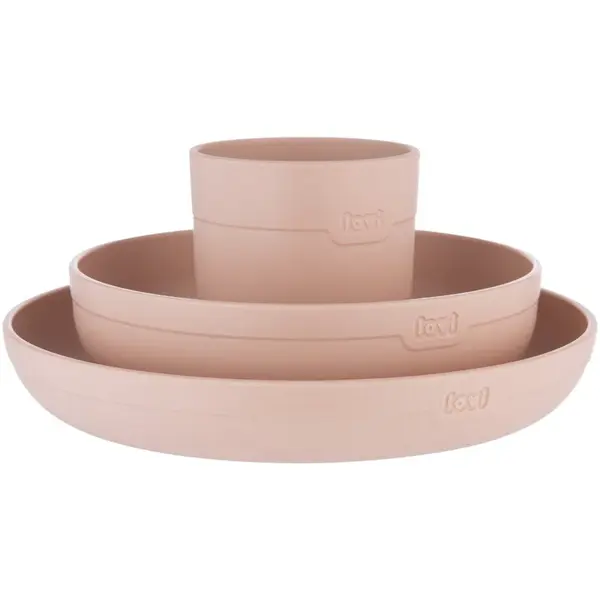 LOVI Tableware Set with Cup jedálenská sada Nude 3 ks