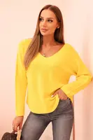Kesi Włoski Dámsky sveter z viskózy s výstrihom do V tmavožltý