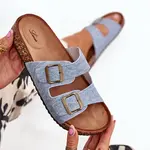 EVENTO Dámske Šľapky Na Korkovej Platforme S Prackami Svetlo Džínové Vesina