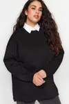 Trendyol Curve Black Thick Polar Fleece Inside Slit Oversize Knitted Plus Size Sweatshirt