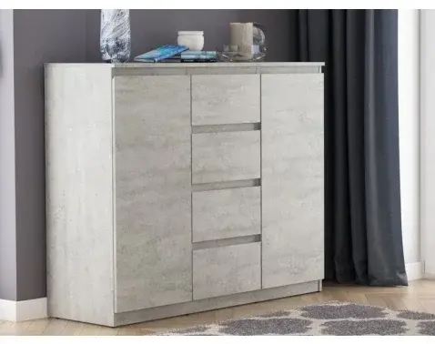 Široká komoda so 4 zásuvkami Carlos, šedý betón, 120 cm%