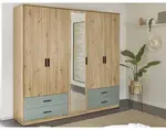 Šatníková skriňa so zrkadlom Savina 225 cm, dub artisan/šalviová%