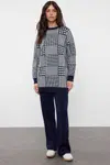 Trendyol Navy Blue Houndstooth Patterned Sweater-Pants Knitwear Set