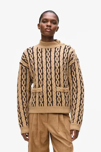 Svetr s příměsí vlny Karl Lagerfeld hnědá barva, s pologolfem, A4W18039