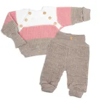 Baby Nellys Rostoucí pletený svetřík a kalhoty s knoflíčky Girl, 2D - proužky, vel. 80/86