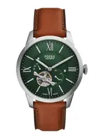 FOSSIL Analógové hodinky  koňaková / tmavozelená / strieborná / priehľadná