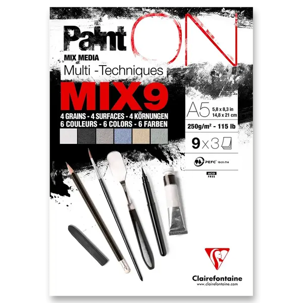 Blok Clairefontaine Paint'ON Mix9 - A5, 27 listů, 250 g