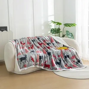 Vánoční mikroplyšová beránková deka MERRY CHRISTMAS DEER šedá Rozměr: 160 x 200 cm