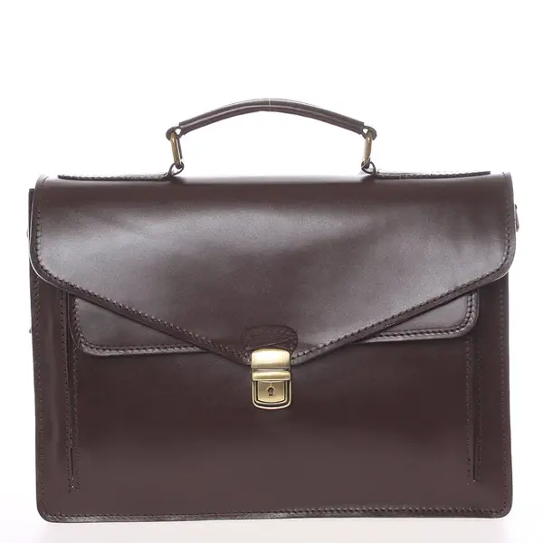Luxusní tmavě hnědá kožená aktovka ItalY Kevin