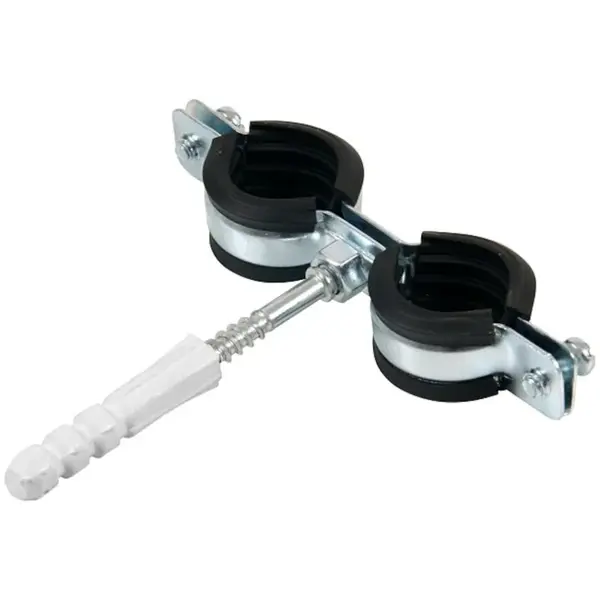 Dvojitá kovová objímka na rúry s hmoždinkou a tesnením 3/4\" x 25-29