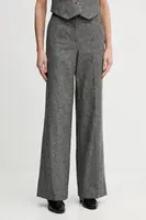 Kalhoty s příměsí vlny Pedro del Hierro dámské, šedá barva, high waist, 7602535
