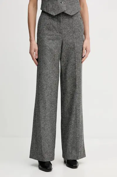 Kalhoty s příměsí vlny Pedro del Hierro dámské, šedá barva, high waist, 7602535