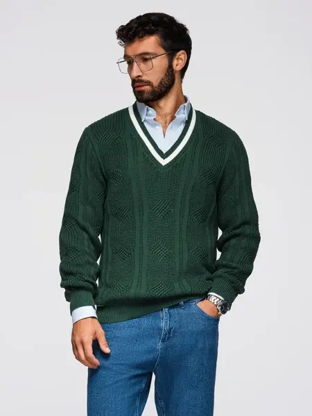 Ombre Men's plaid sweater with crew neckline - green