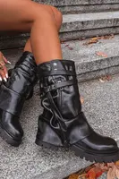 Boto Dámské kozačky s ohnutým horním lemem do půl lýtka s páskem Černé Darisa