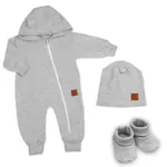 Baby Nellys Rostoucí teplákový overal pro miminko, čepice, botky, 3D, Nature - šedý melír