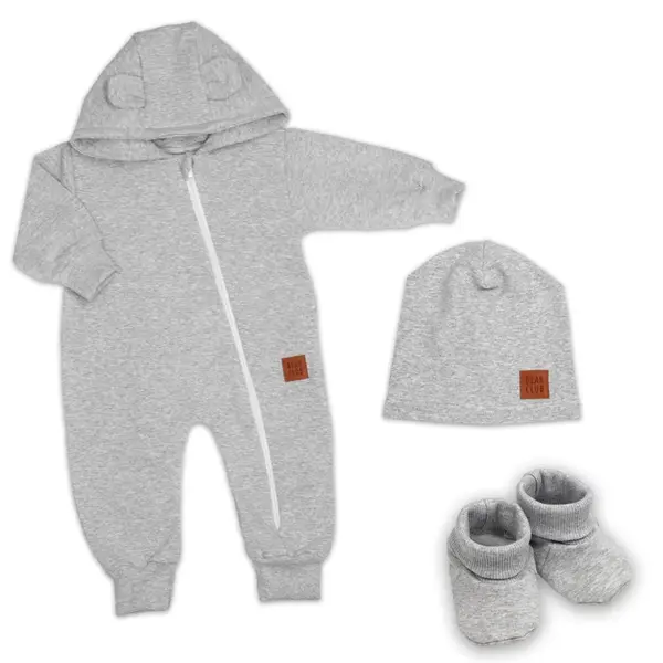 Baby Nellys Rostoucí teplákový overal pro miminko, čepice, botky, 3D, Nature - šedý melír